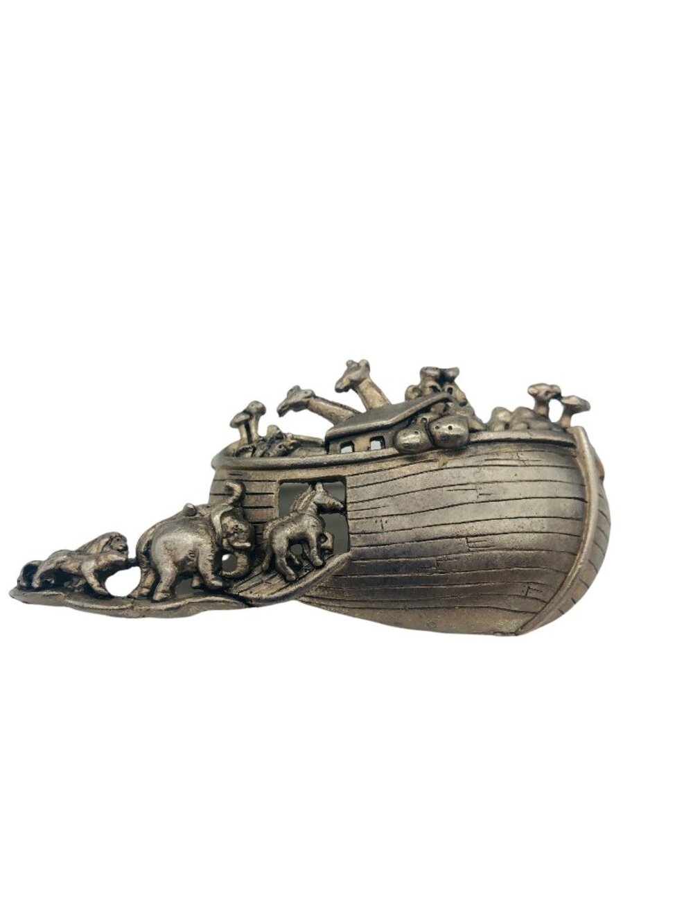 AJC Noah's Ark Brooch Vintage Silver Tone Animal Figural Pin Religious Biblical